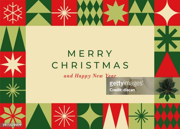 christmas card with geometric decoration. - red abstract christmas tree stock illustrations