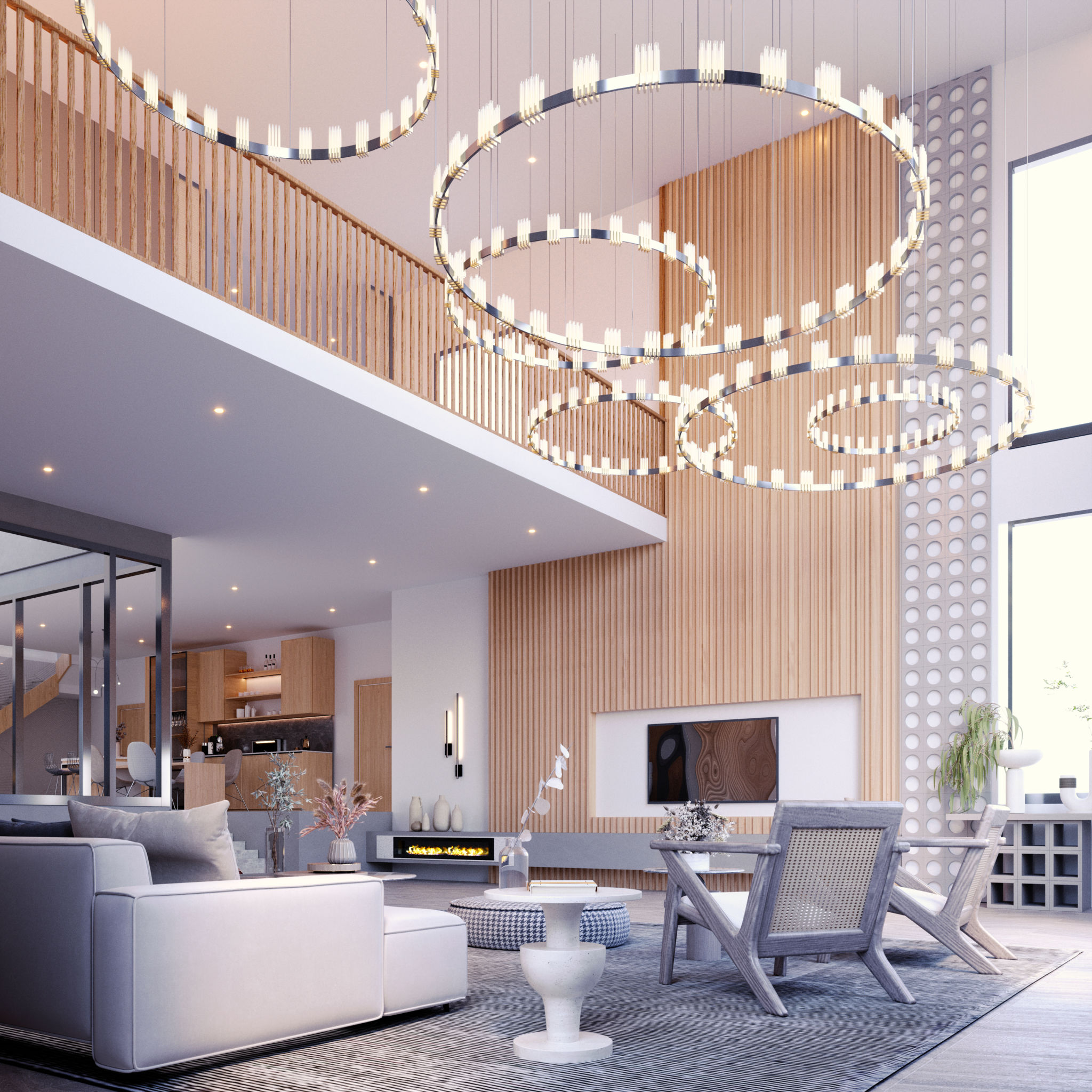 3d rendering,3d illustration, Interior Scene and Mockup,living room interior duplex,high ceilings contemporary furnishings style. 3d rendering,3d illustration, Interior Scene and Mockup,living room interior duplex,high ceilings contemporary furnishings style.