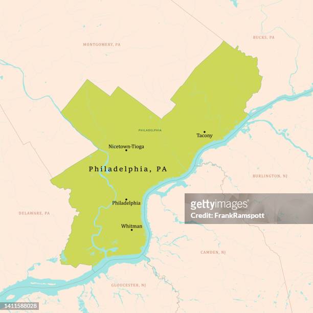 pa philadelphia county vektorkarte grün - philadelphia pennsylvania map stock-grafiken, -clipart, -cartoons und -symbole