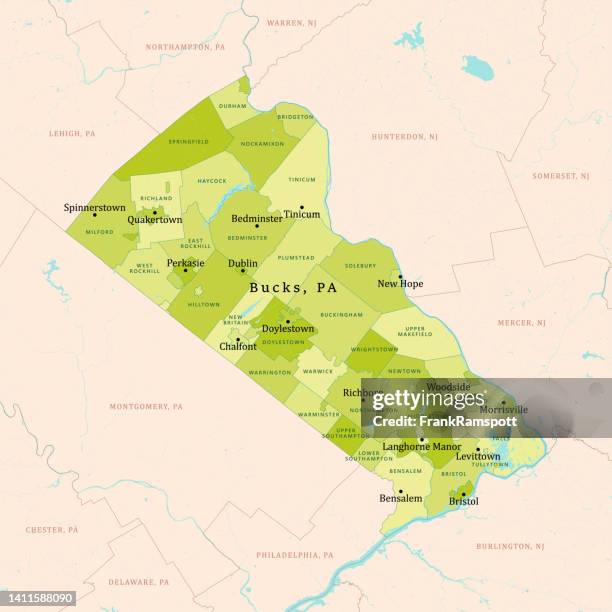 pa bucks county vector map green - pennsylvania stock illustrations