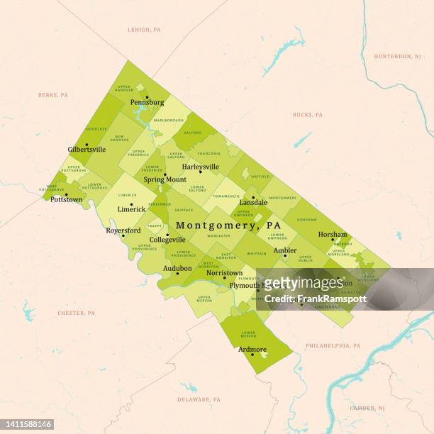 pa montgomery county vector map green - pennsylvania map stock illustrations