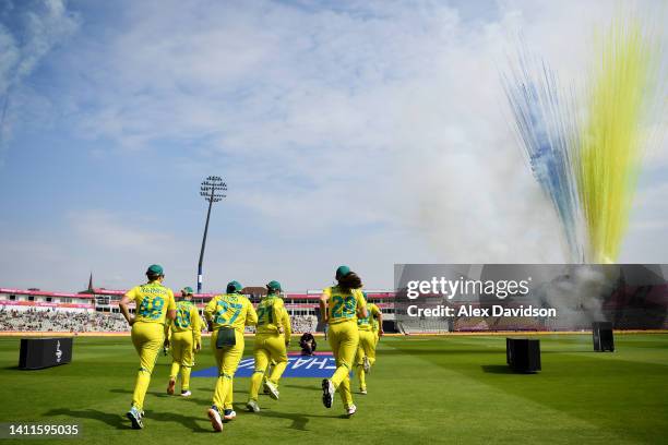 Team Australia take to the field ahead of the Cricket T20 Preliminary Round Group A match between Team Australia and Team India on day one of the...