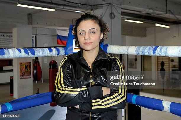Susi Kentikian trains for a tv celebrity boxing show at the Box Gym Koepenick on March 11, 2012 in Berlin, Germany.