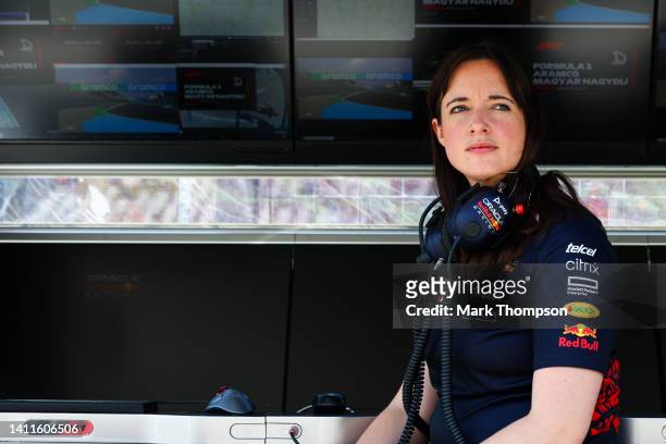 Hannah Schmitz, Principal Strategy Engineer at Red Bull Racing looks on prior to practice ahead of the F1 Grand Prix of Hungary at Hungaroring on...
