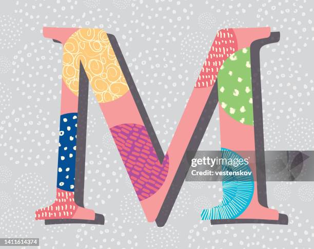 sketch drawing pattern doodle modern serif vector alphabets - letter m stock illustrations