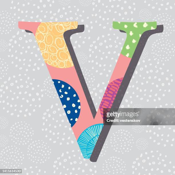 stockillustraties, clipart, cartoons en iconen met sketch drawing pattern doodle modern serif vector alphabets - letter v