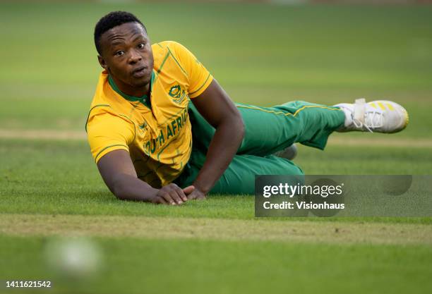 Kagiso Rabada of South Africa during the 1st Vitality T20 match between England and South Africa at Seat Unique Stadium on July 27, 2022 in Bristol,...