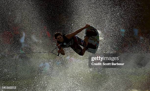 Tony Iacconi of Australia competes in the Mens Wakeboard event in the Moomba Masters Water Ski International Invitational Championships during the...