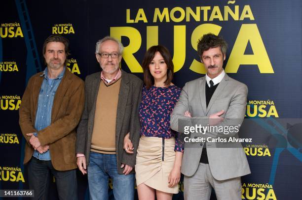 Actor Alberto San Juan, director Emilio Martinez Lazaro, actress Veronica Sanchez and actor Ernesto Alterio attend "La Montana Rusa" photocall at...