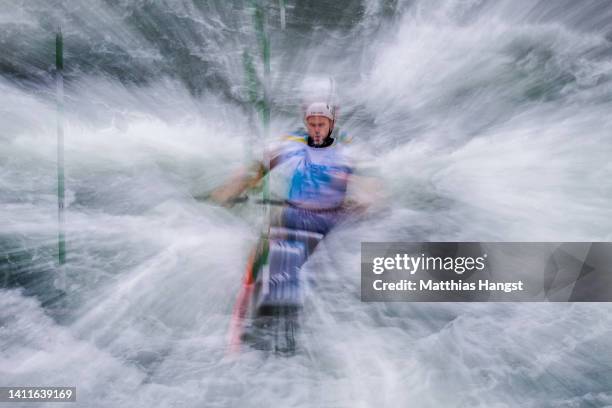 Brodie Crawford of Team Australia competes in the Men's Canoe Slalom Heats 2nd Run during day th of the 2022 ICF Canoe Slalom World Championships on...