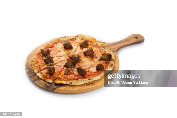 meatballs pizza - pepperoni pizza stock pictures, royalty-free photos & images