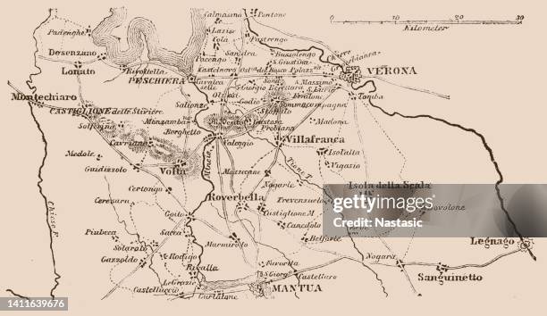 mantua und verona karte - verona map stock-grafiken, -clipart, -cartoons und -symbole