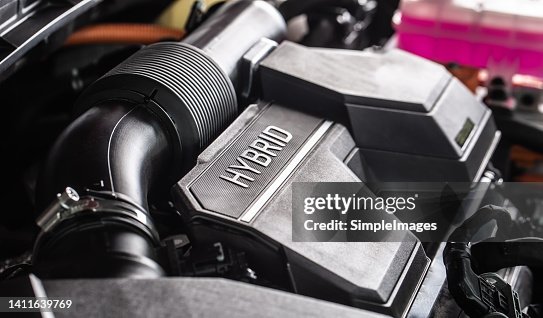 Car With Engine Open Open Hybrid Car Engine Electric And Gasoline Car Engine High-Res Stock ...