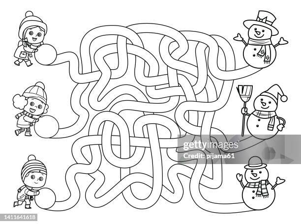 black and white maze, maze-spiel, lernspiel für kinder. - ausmalen stock-grafiken, -clipart, -cartoons und -symbole