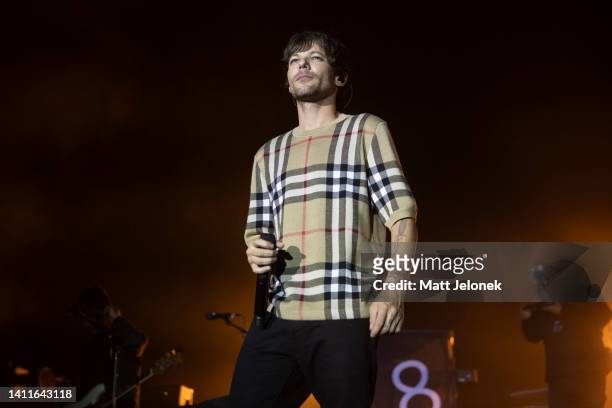 July 29: Louis Tomlinson performs on stage at HBF Stadium on July 29, 2022 in Perth, Australia.