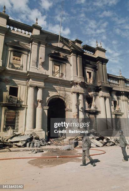 Wreckage of La Moneda after bombing.