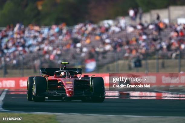 Carlos Sainz of Spain driving the Ferrari F1-75 on track during practice ahead of the F1 Grand Prix of Hungary at Hungaroring on July 29, 2022 in...