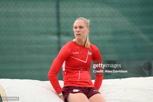 Freya Kemp of Team England looks on during a Team England Nets Session on day one of the Birmingham 2022 Commonwealth Games at Edgbaston on July 29,...