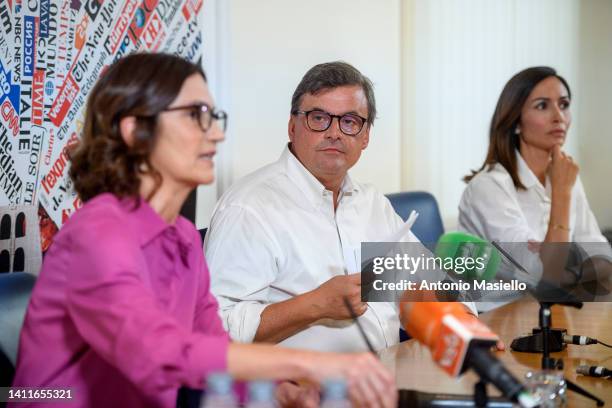 Leader of Azione Carlo Calenda with Mara Carfagna and Mariastella Gelmini attend a press conference organized by Azione political party to announce...