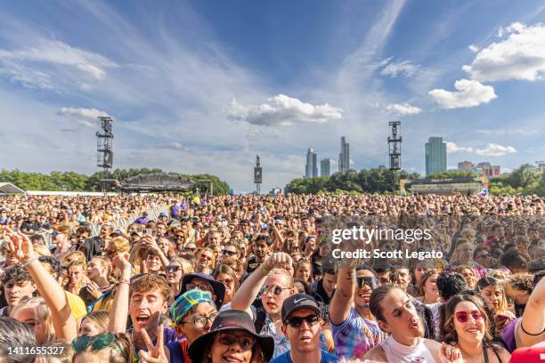 General view of the crowd on day 1 of Lollapalooza at Grant Park on July 28, 2022 in Chicago, Illinois.