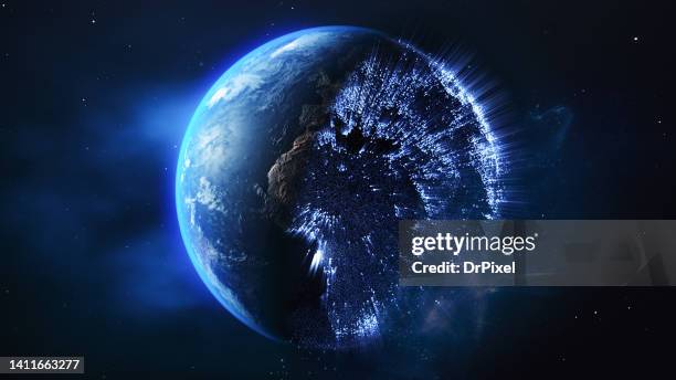 real & digital planet earth - planet stock pictures, royalty-free photos & images