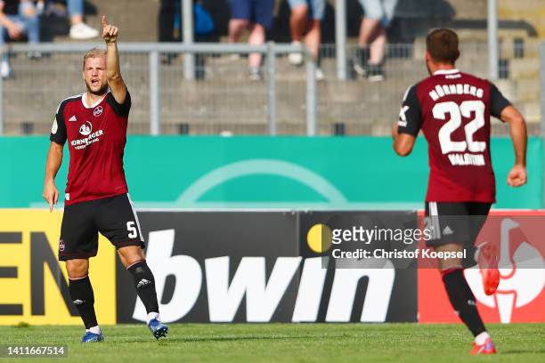 Johannes Geis of Nuernberg celebrates the first goalduring the DFB Cup first round match between 1. FC Kaan-Marienborn 07 and 1. FC Nürnberg at...