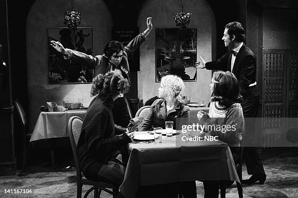 Episode 13 -- Pictured: Ann Risley as patron, Gilbert Gottfried as Velveeto, Denny Dillion as patron, Gail Matthius as patron, Ray Sharkey as Vinnie...