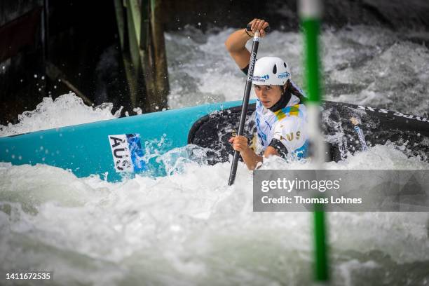 Noemie Fox of Australia completes the Women's Canoe Heats Run 1 during day two of the 2022 ICF Canoe Slalom World Championship on July 29, 2022 in...