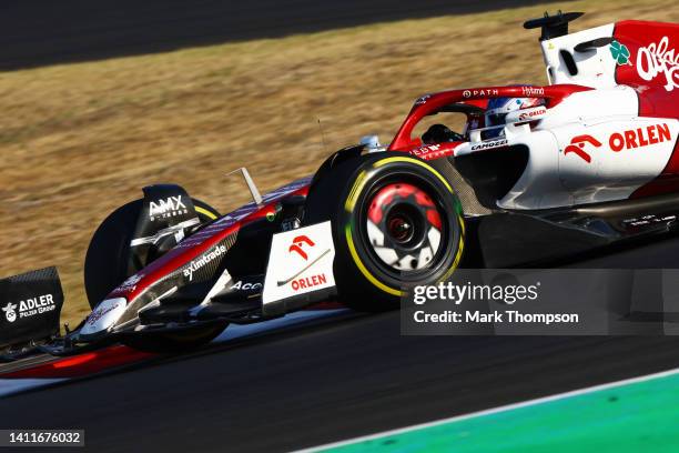 Valtteri Bottas of Finland driving the Alfa Romeo F1 C42 Ferrari on track during practice ahead of the F1 Grand Prix of Hungary at Hungaroring on...