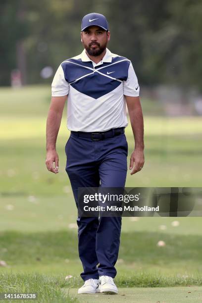 Jason Day of Australia walks to the fourth tee during the second round of the Rocket Mortgage Classic at Detroit Golf Club on July 29, 2022 in...