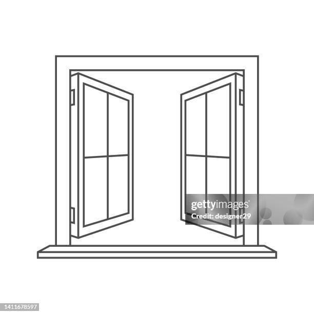 bildbanksillustrationer, clip art samt tecknat material och ikoner med open window line icon. - fönster