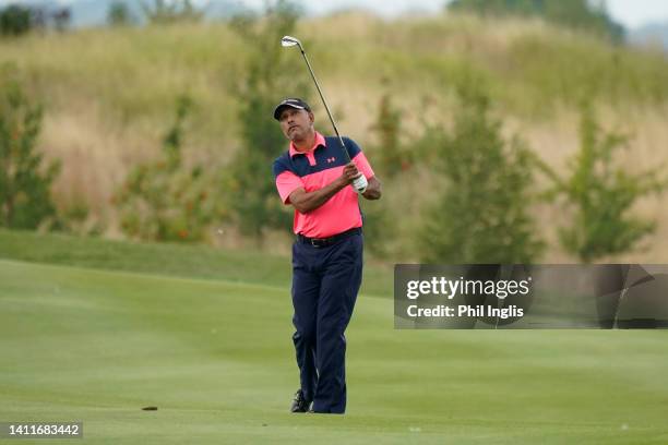 Jeev Milkha Singh of India in action during Day One of The JCB Championship at JCB Golf & Country Club on July 29, 2022 in Uttoxeter, England.