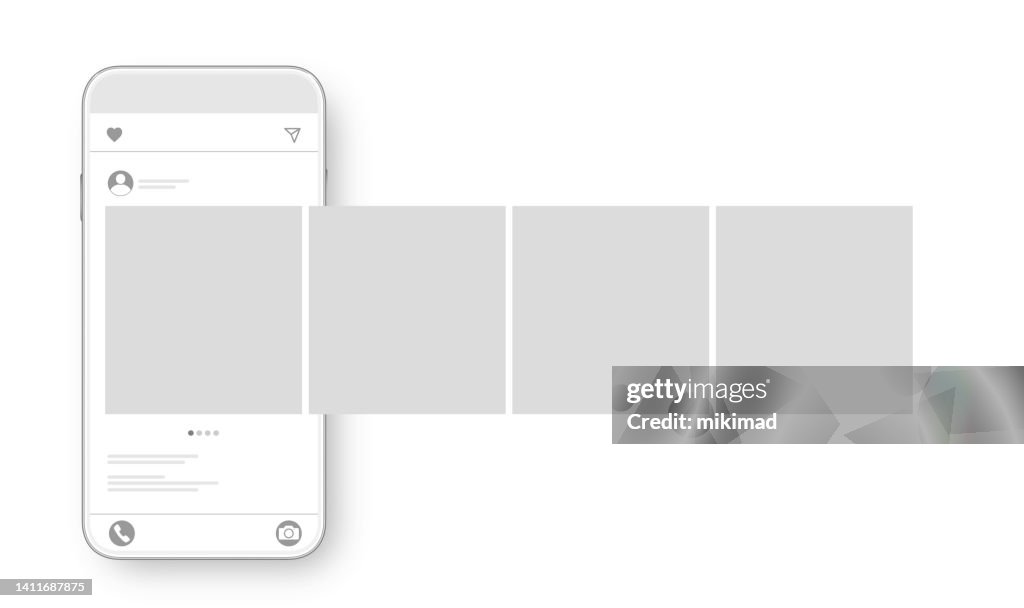 Smartphone with carousel interface post on social network. Social media design concept. Vector illustration.