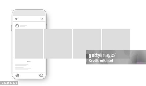 smartphone with carousel interface post on social network. social media design concept. vector illustration. - technology stock illustrations
