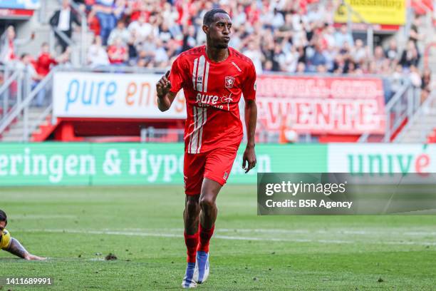 Joshua Brenet of FC Twente celebrates the second goal during the Pre-season friendly match between FC Twente and Bologna at De Grolsch Veste on July...