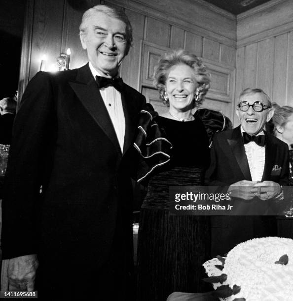 Comedian George Burns celebrated his 80th year in Show Business with a gathering of friends including Jimmy Stewart and his wife Gloria Hatrick...