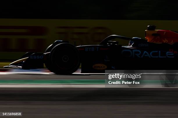 Max Verstappen of Red Bull Racing and The Netherlands during practice ahead of the F1 Grand Prix of Hungary at Hungaroring on July 29, 2022 in...