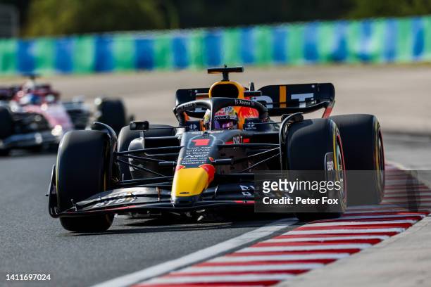 Max Verstappen of Red Bull Racing and The Netherlands during practice ahead of the F1 Grand Prix of Hungary at Hungaroring on July 29, 2022 in...