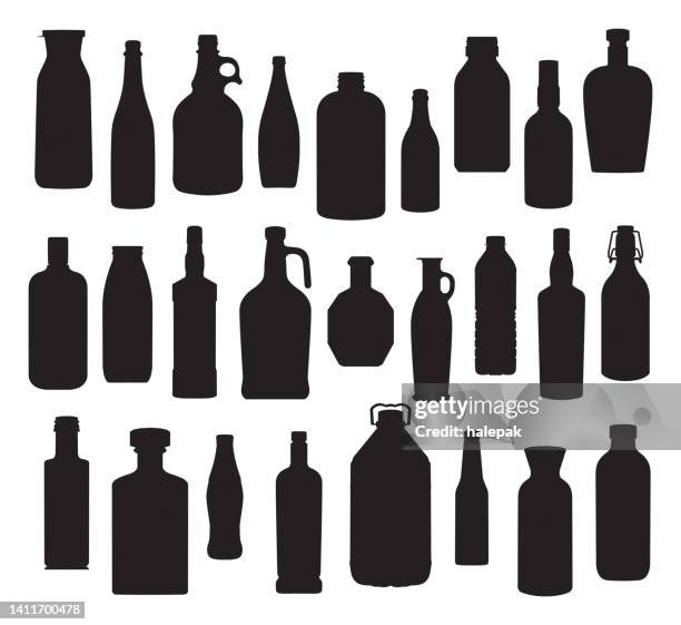 bottle silhouettes - whisky stock illustrations