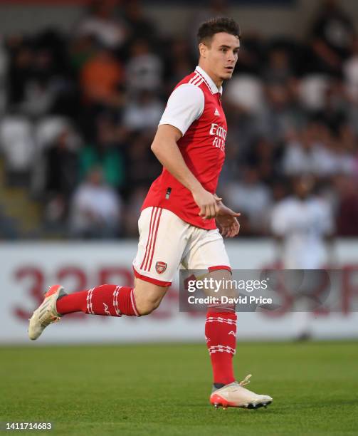 James Hillson of Arsenal during the pre season friendly between Boreham Wood and Arsenal U21 at Meadow Park on JULY 29, 2022 in Borehamwood, England.