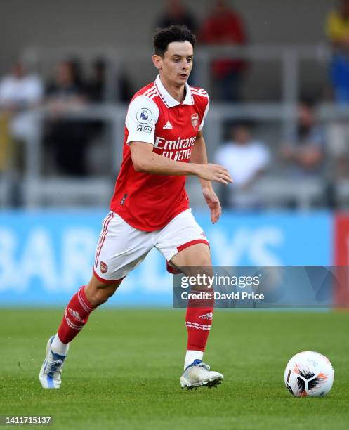 Charlie Patino of Arsenal during the pre season friendly between Boreham Wood and Arsenal U21 at Meadow Park on JULY 29, 2022 in Borehamwood, England.