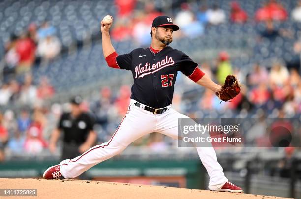 Anibal Sanchez of the Washington Nationals pitches in the first inning against the St. Louis Cardinals at Nationals Park on July 29, 2022 in...