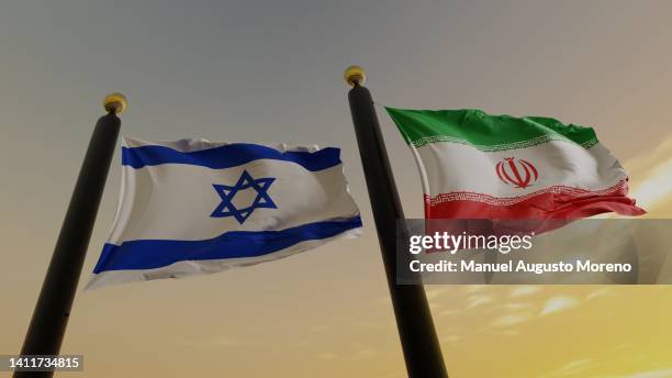 flags of israel and iran - iranian stockfoto's en -beelden