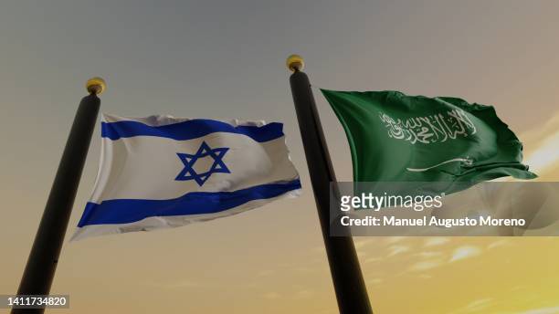 flags of israel and saudi arabia - israeli flag 個照片及圖片檔
