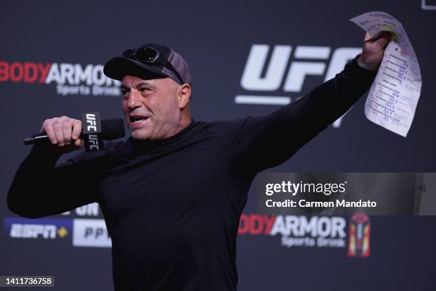 Joe Rogan attends the UFC 277 ceremonial weigh-in at American Airlines Center on July 29, 2022 in Dallas, Texas.