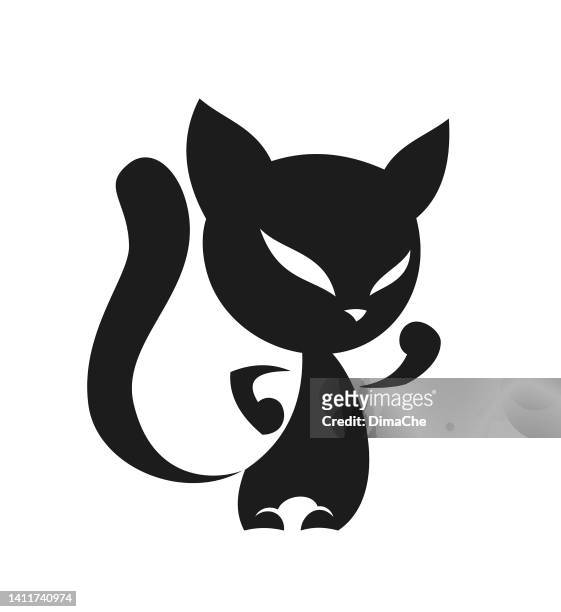 stockillustraties, clipart, cartoons en iconen met cat silhouette cut out vector icon - staartjes