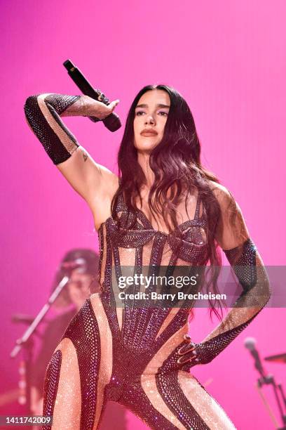 Dua Lipa performs at Lollapalooza in Grant Park on July 29, 2022 in Chicago, Illinois.