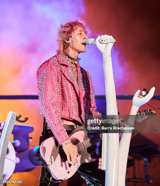 Machine Gun Kelly performs at Lollapalooza in Grant Park on July 29, 2022 in Chicago, Illinois.