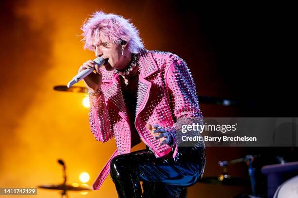 Machine Gun Kelly performs at Lollapalooza in Grant Park on July 29, 2022 in Chicago, Illinois.