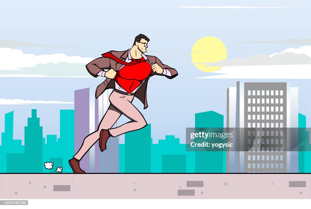 Vector Cartoon Man Change Into Superhero Stock Illustration High-Res Vector  Graphic - Getty Images